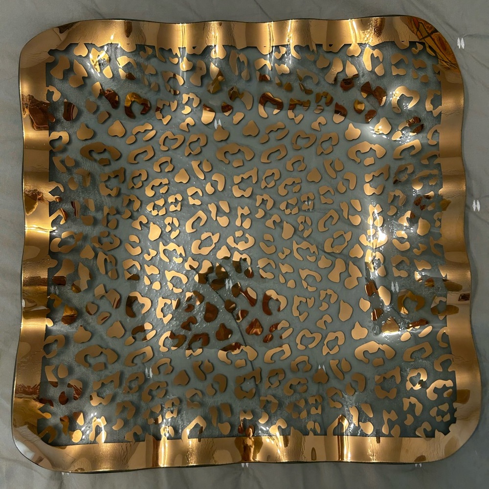 AnnieGlass Gold and Clear Cheetah Print Decorative Tray